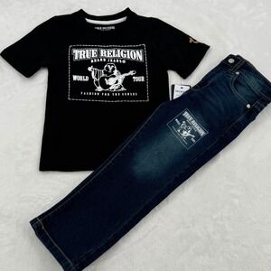 New True Religion Kids Black T Shirt & Jeans Outfit Set, Youth Size Small/4